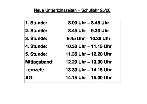 Neue Unterrichtszeiten